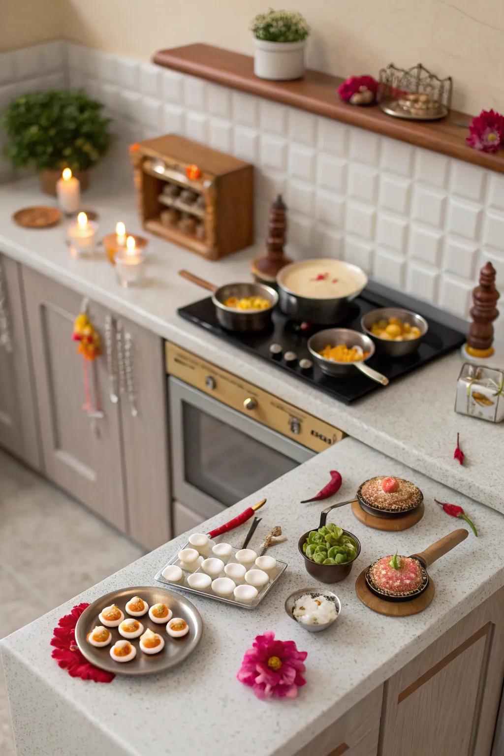 A diminutive culinary scenario imparts warmth to the Golu presentation.