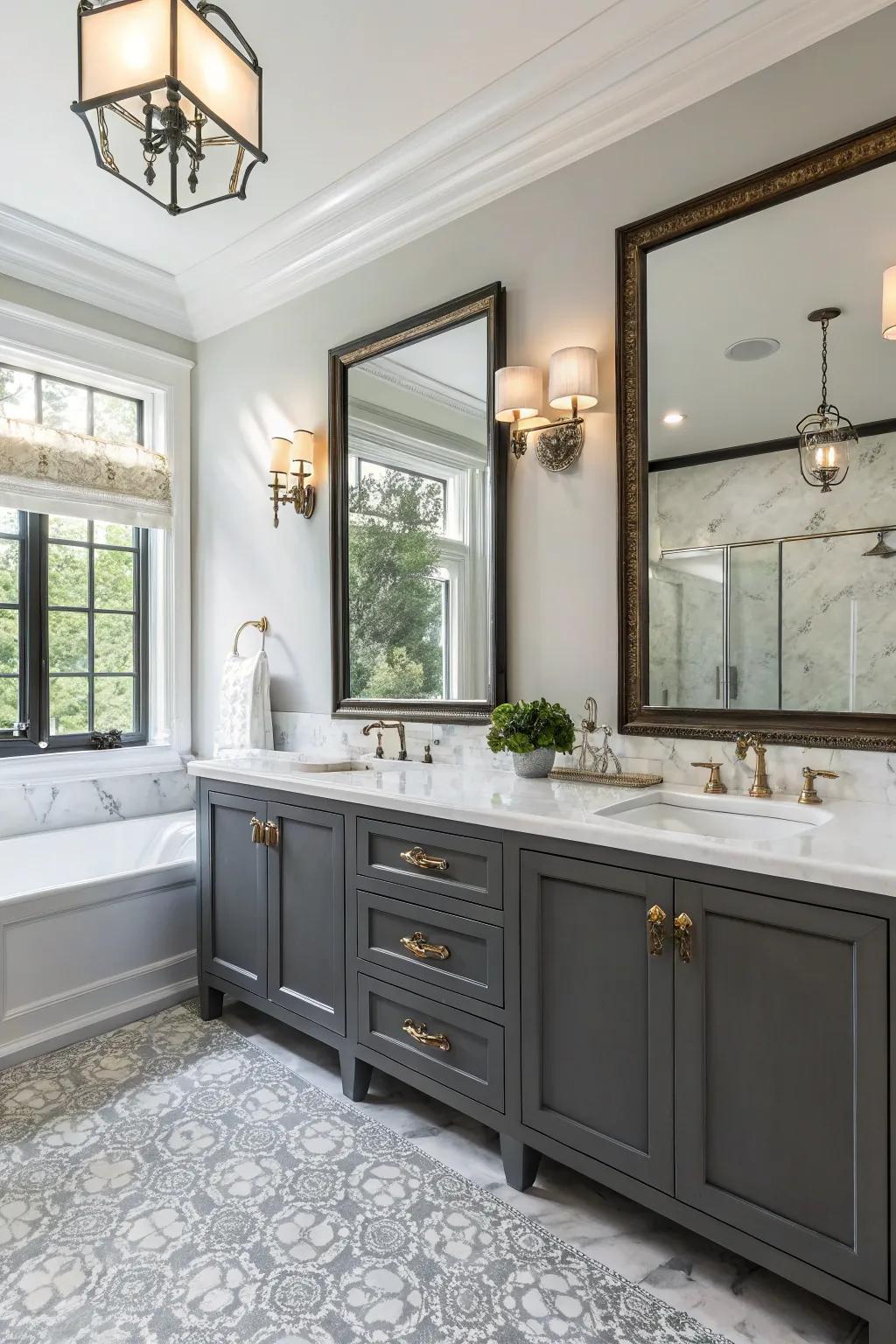 A fusion of contemporary and timeless aesthetics in a double vanity bathroom.