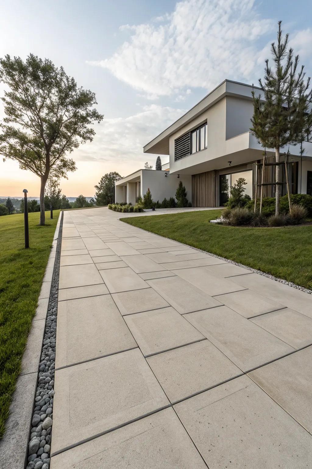 Minimalist accents present a streamlined and modern driveway design.