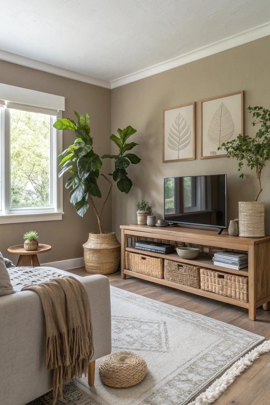 Establish harmony through wall colors that enhance earthy decor.