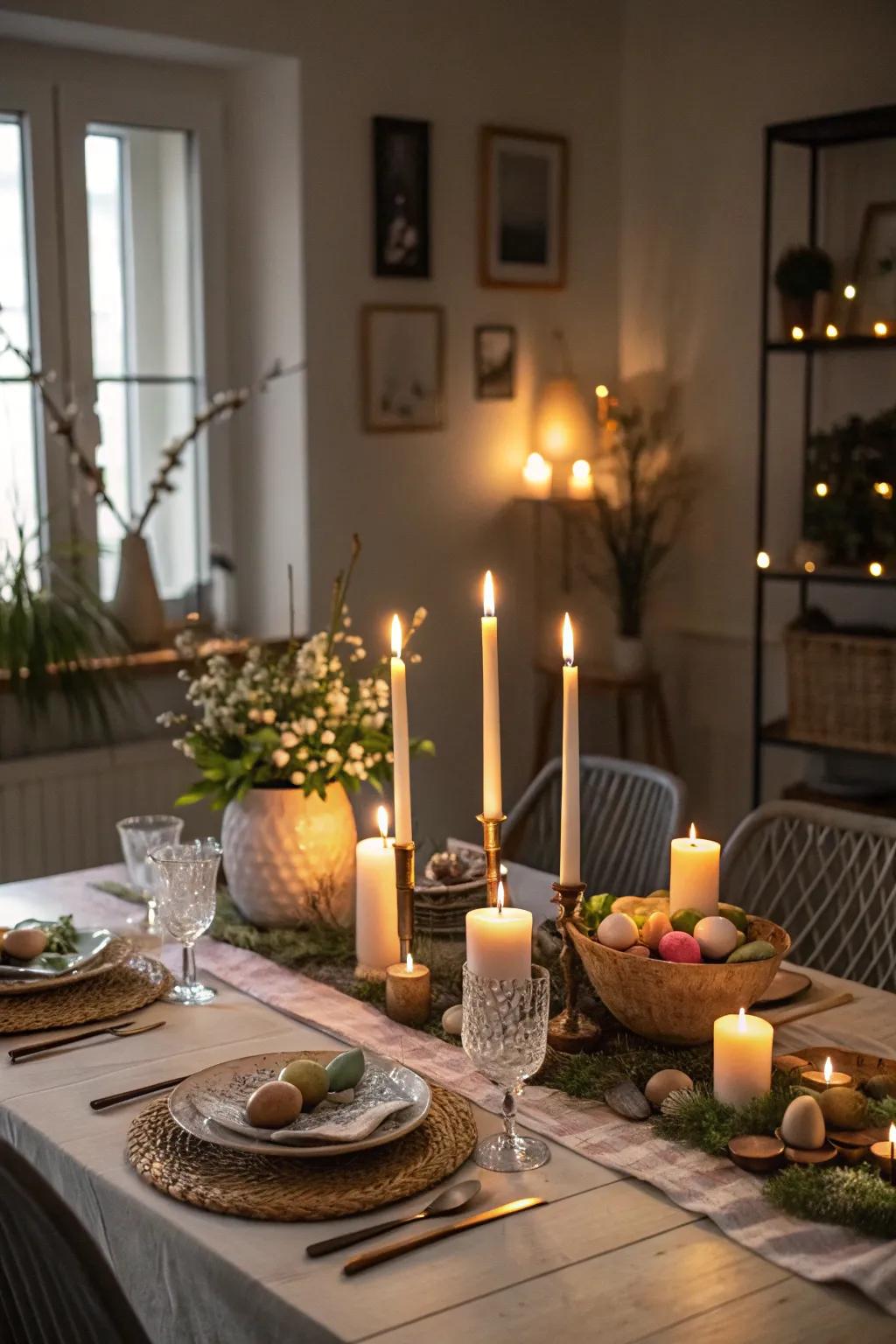 Candles foster a cozy and intimate ambiance.