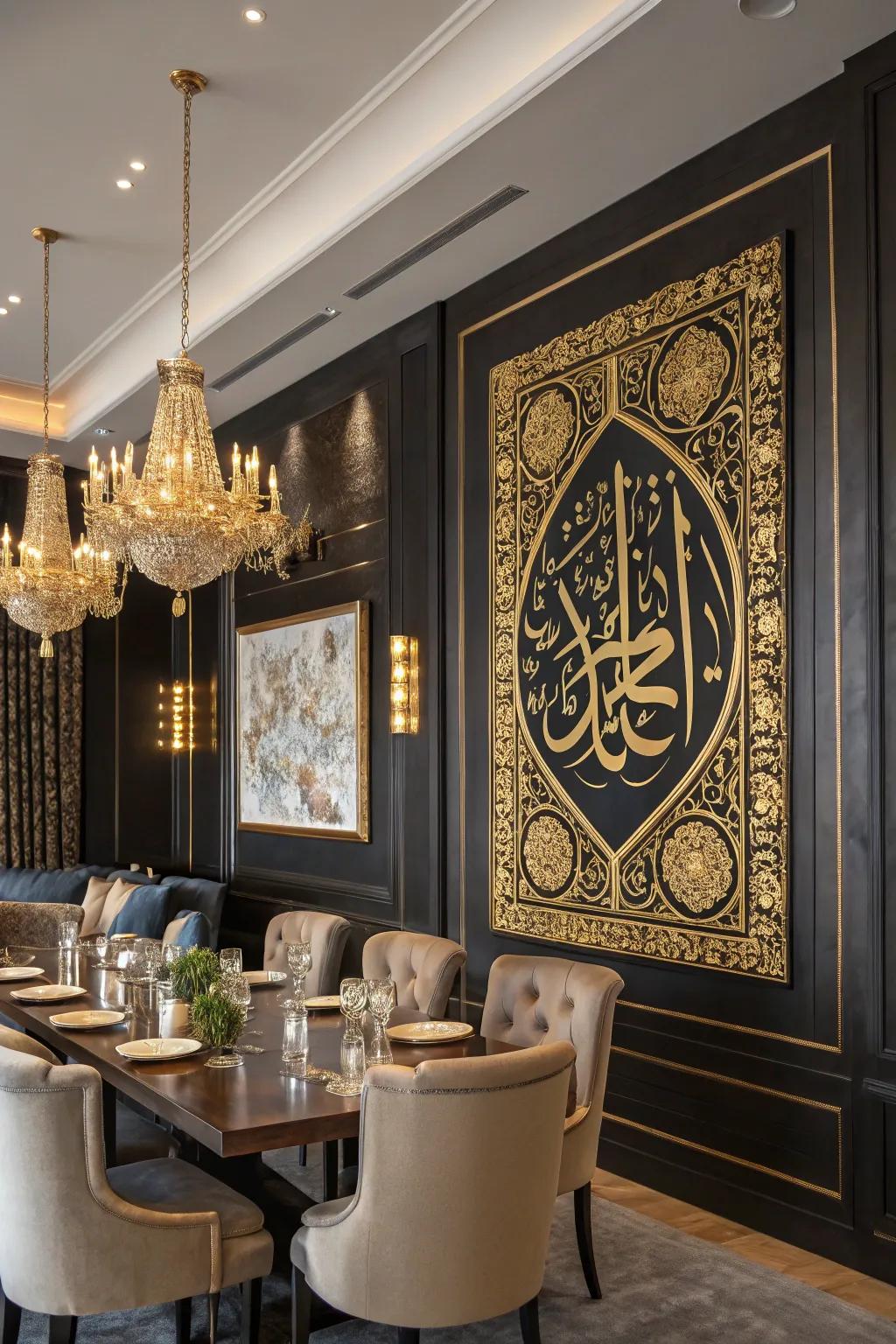 Gilded and onyx paintings introduce a hint of luxury and heritage.