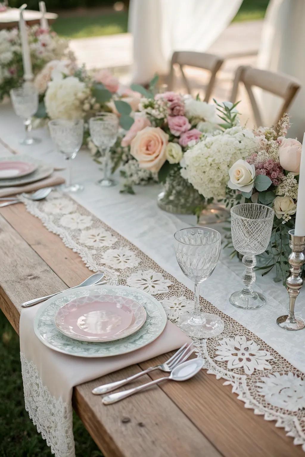 Textured runners contribute dimension and sophistication to the dining.