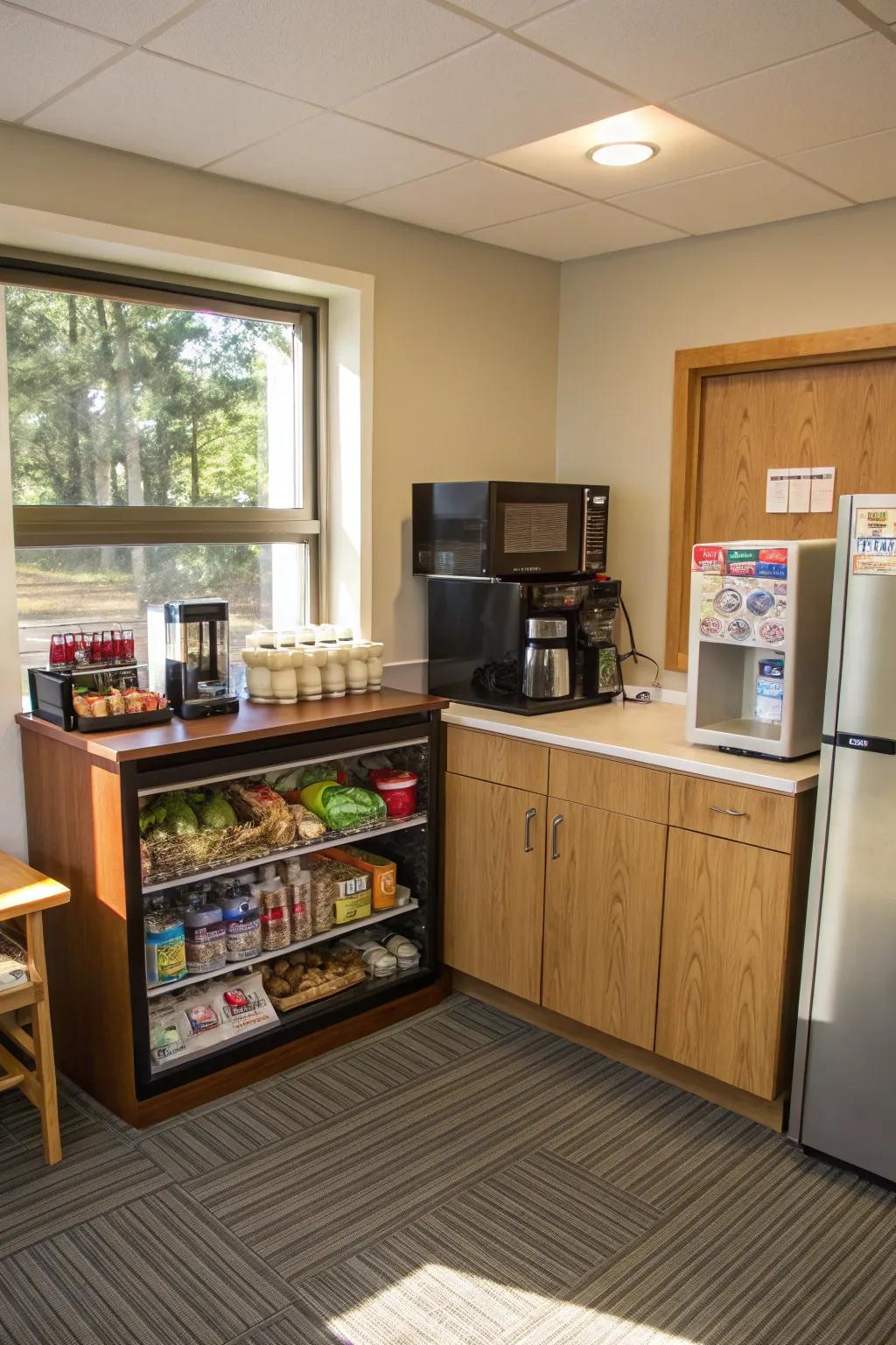 A functional arrangement featuring an inviting coffee station.