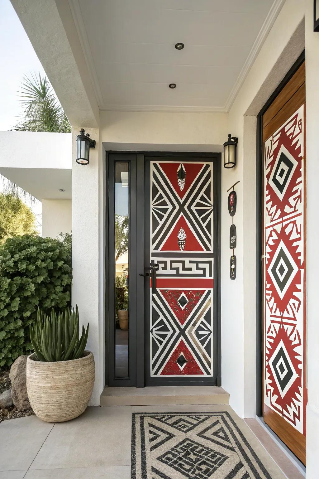 A façade door exhibiting audacious geometric compositions.
