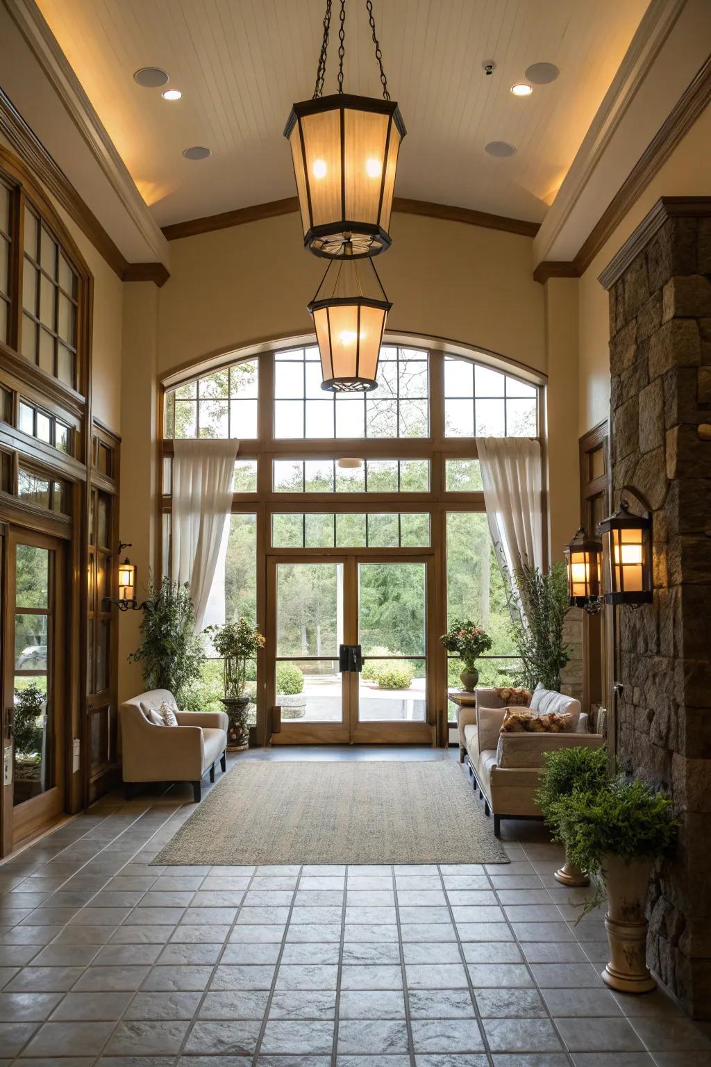 Sunlight cascades into this entryway, fostering an airy and inviting atmosphere.