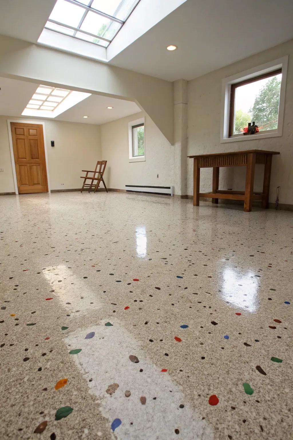 Decorative flecks add texture and visual appeal.