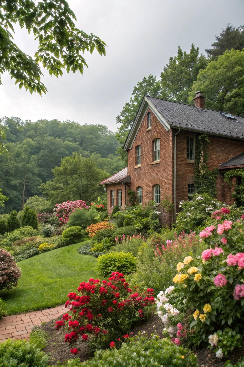 Thriving landscaping heightens the inherent beauty of brick.