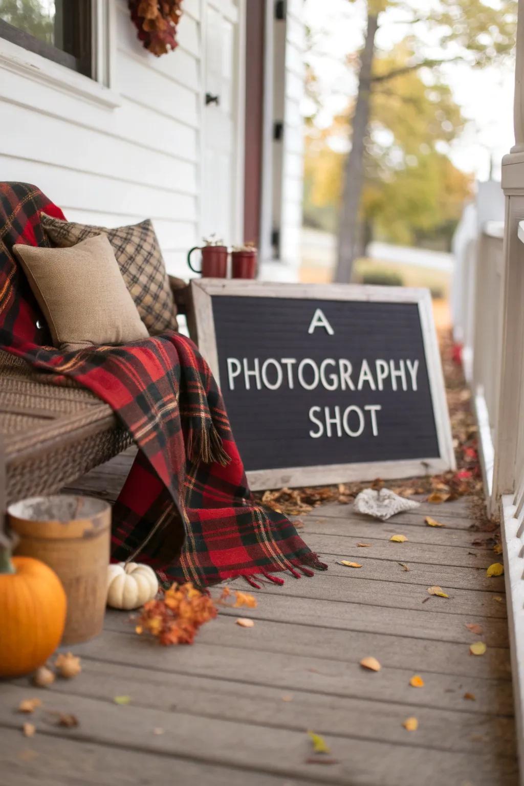 Enrich your porch with a cozy tartan fabric display.