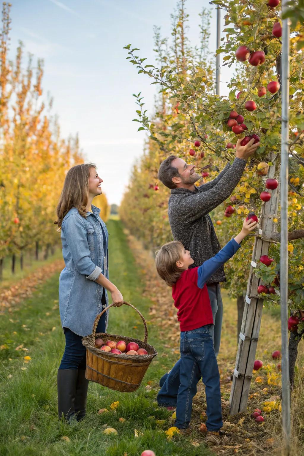 An apple orchard is a delightful and panoramic locale for family images.