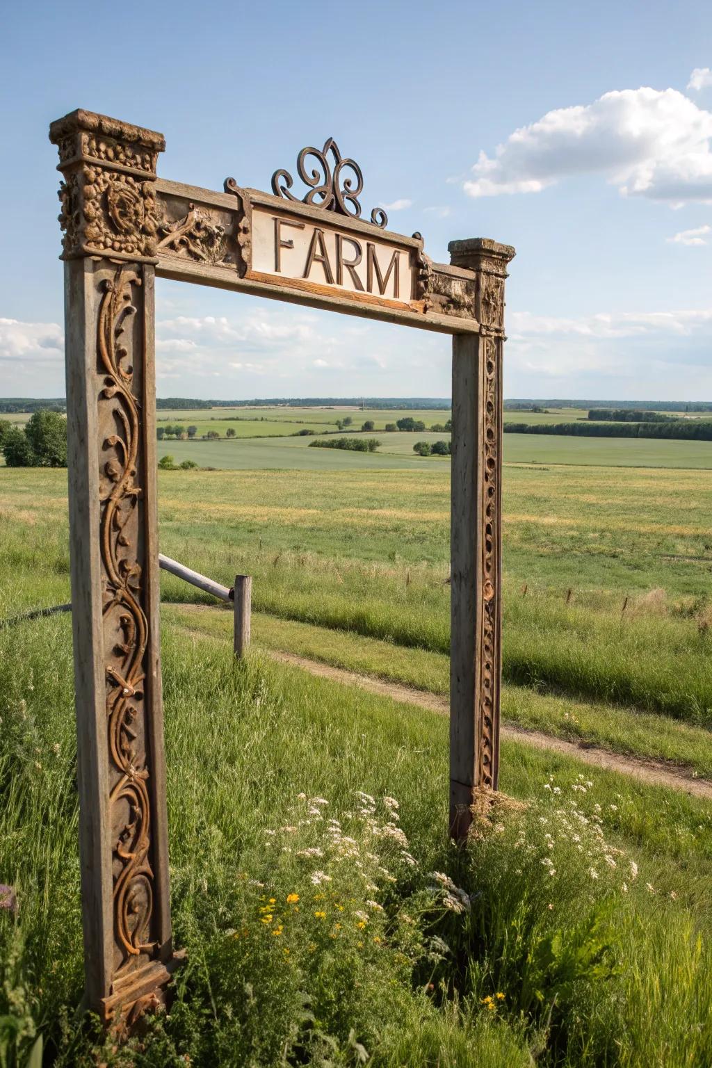 Ornamental constituents that accentuate the visual allure of a farm sign.