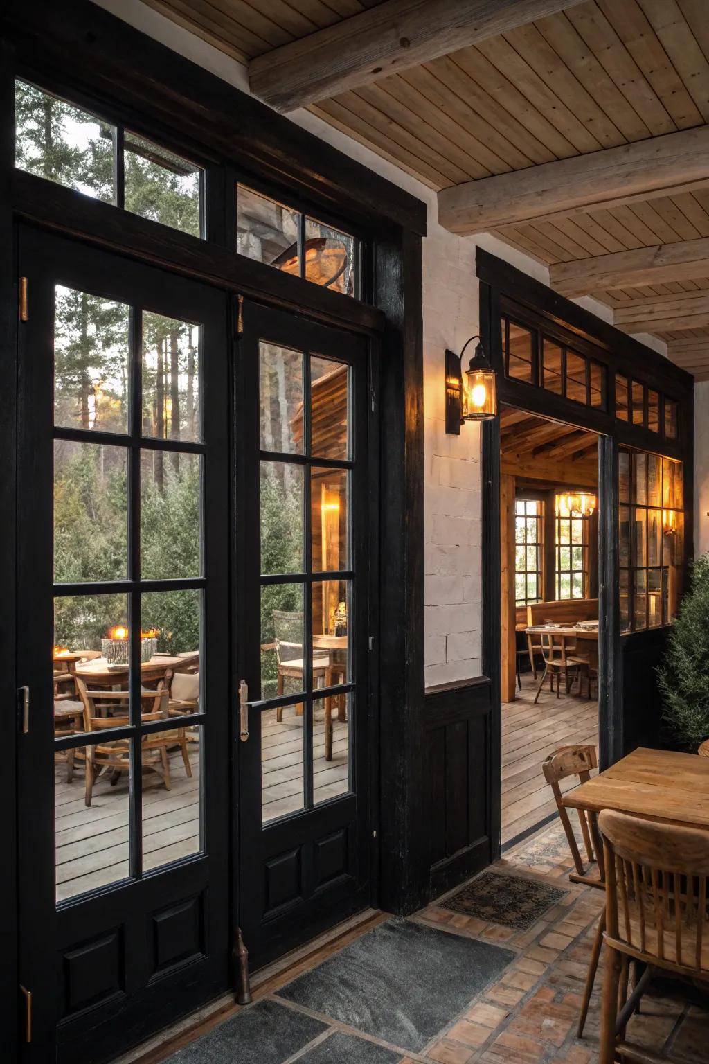 Ebony accents introduce a modern element to this farmhouse setting.