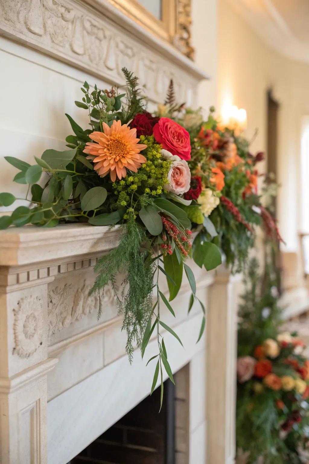 Maintain a current appearance for your fireplace by incorporating seasonal mantel decorations.
