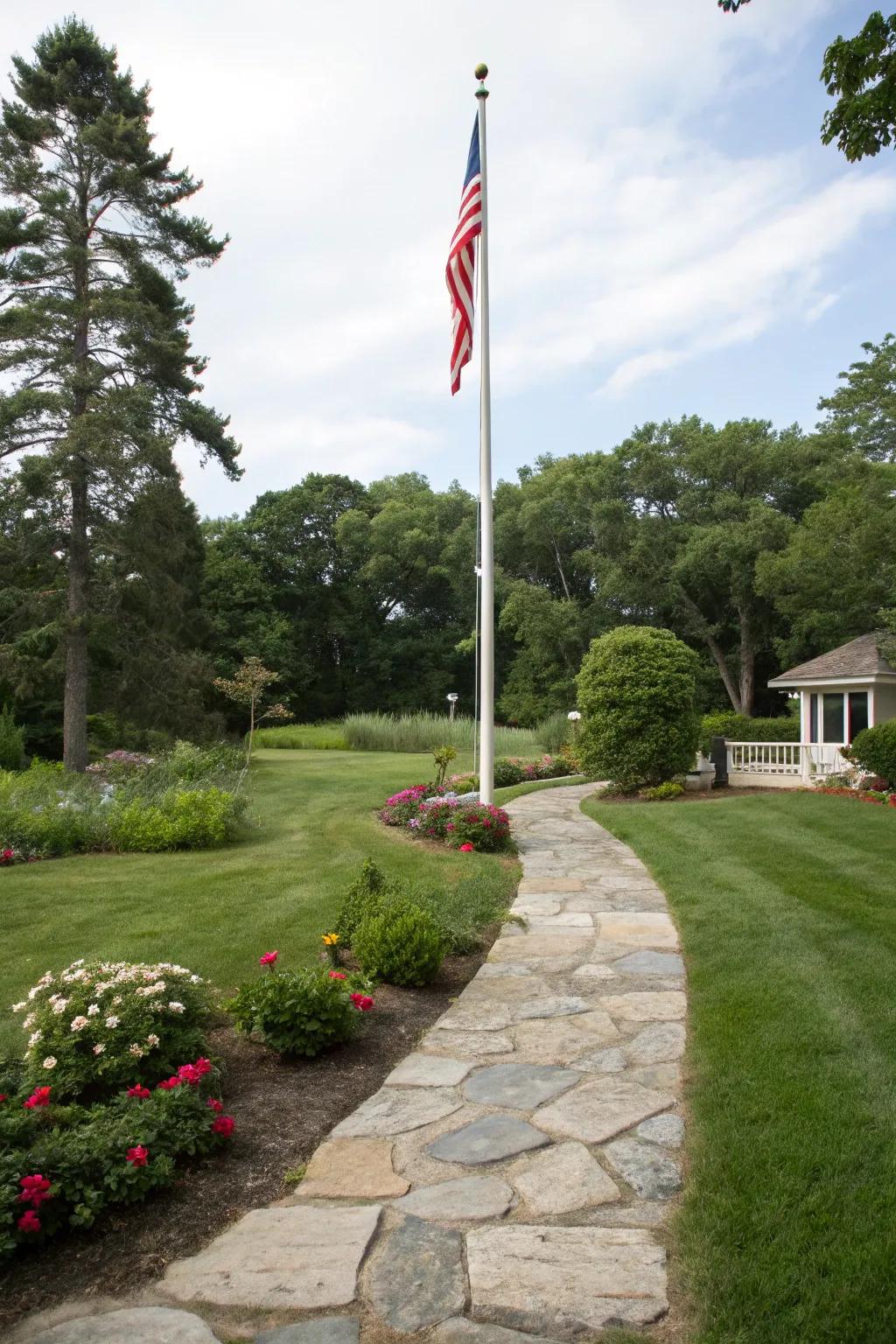 Walkways deliver both utility and flair to flagpole arrangements.