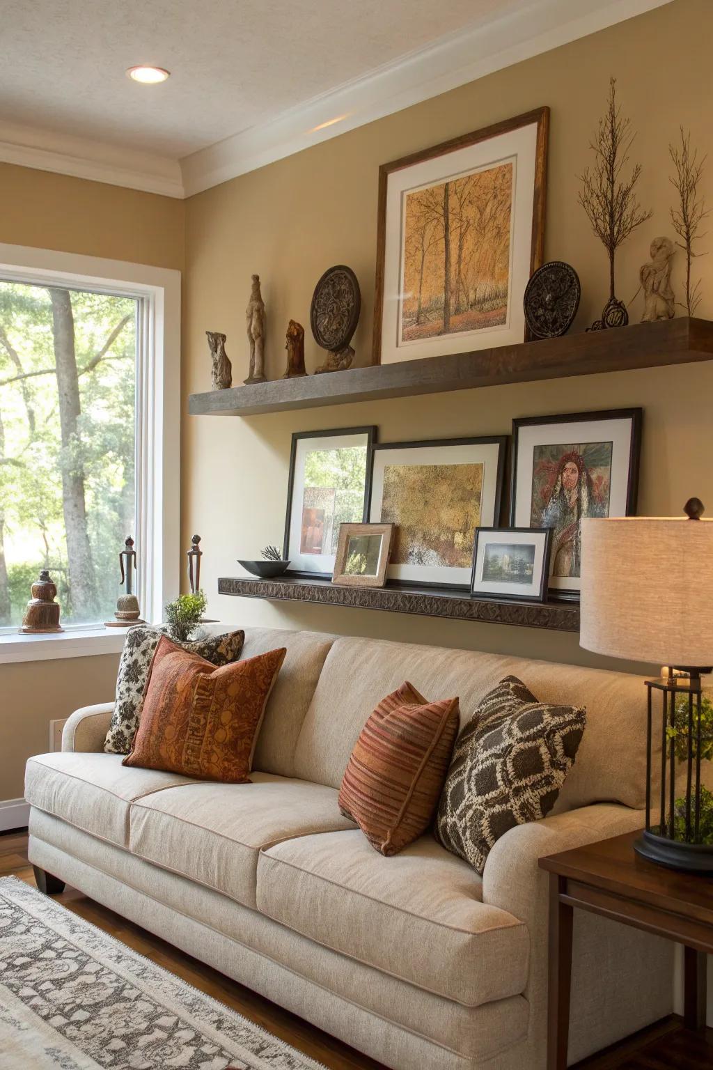 Artistic elements transform your shelf into a personalized exhibition.