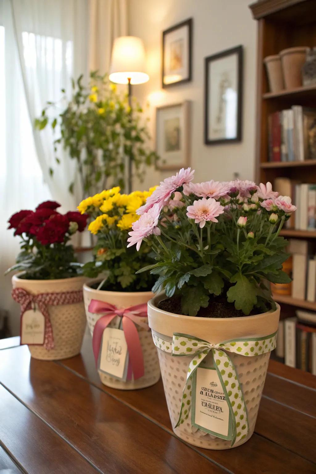 Flower containers personalized with charming ornamental details.