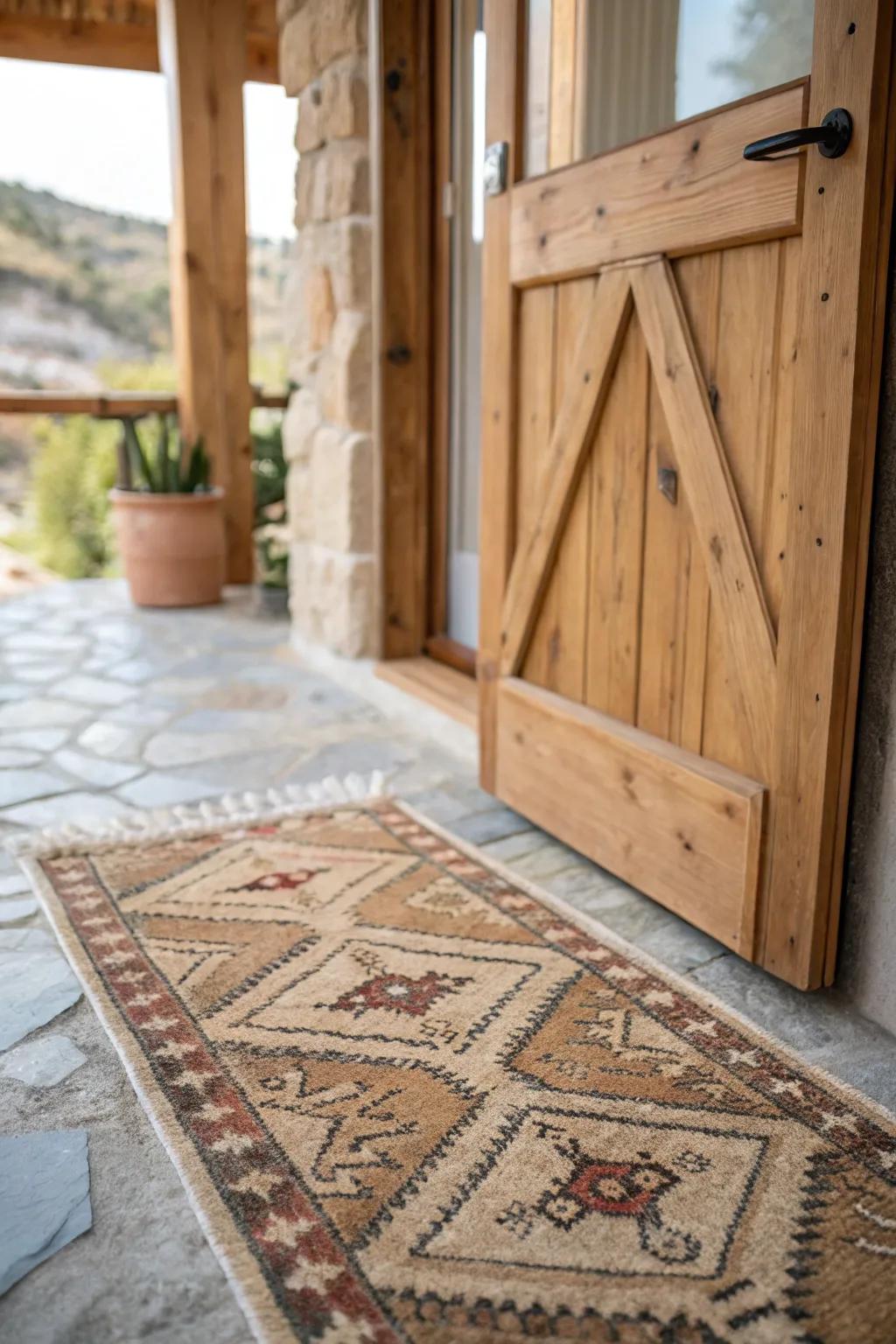 Rustic rugs bestow a country-inspired charm upon any doorstep.