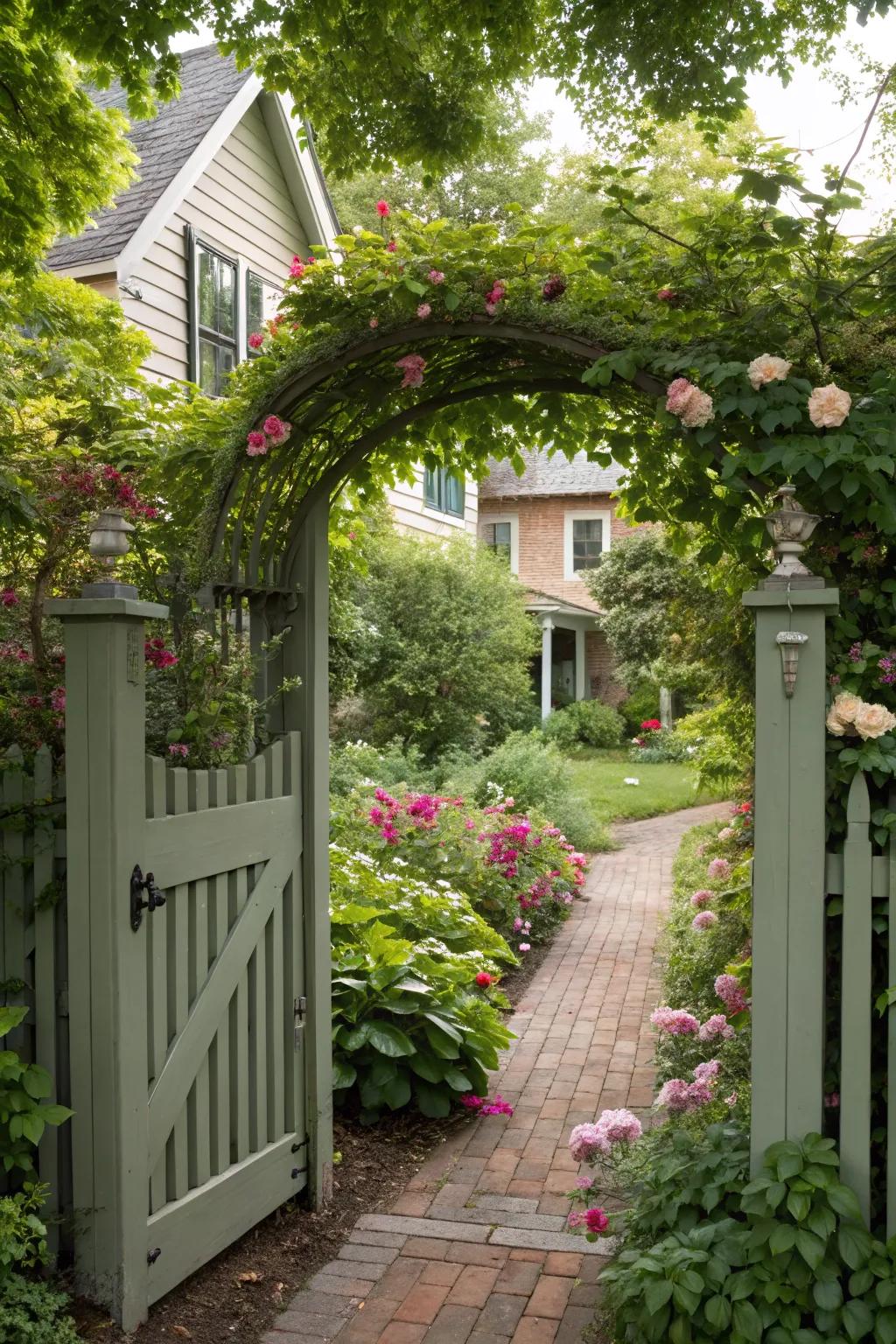 Thoughtful landscaping enveloping your gate cultivates a welcoming ambiance.