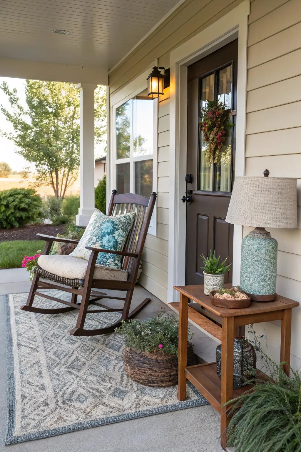 Craft a cozy corner with a rug and a rocking chair.