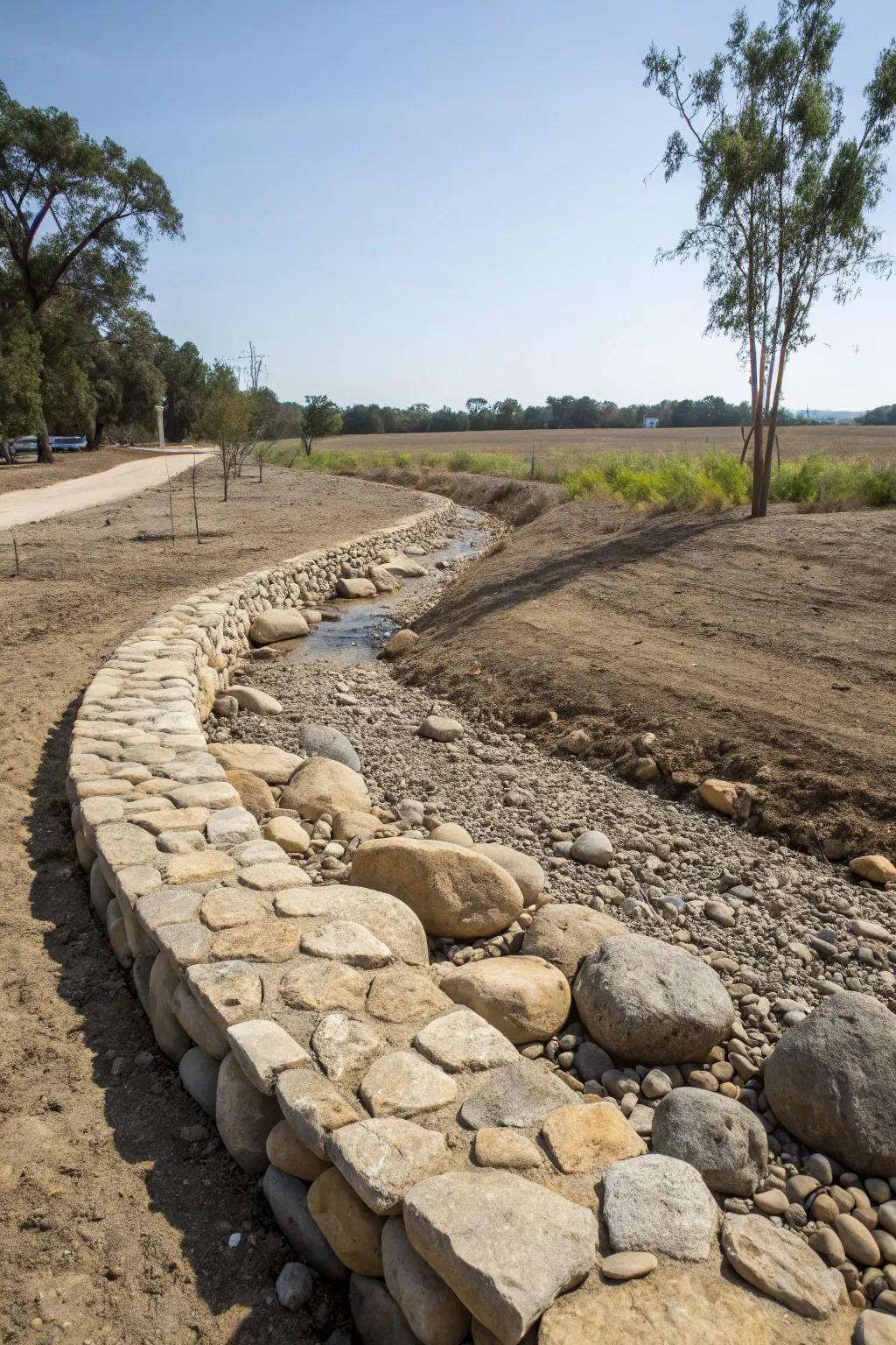Stone perimeters create a tidy and pronounced border for your creek bed.