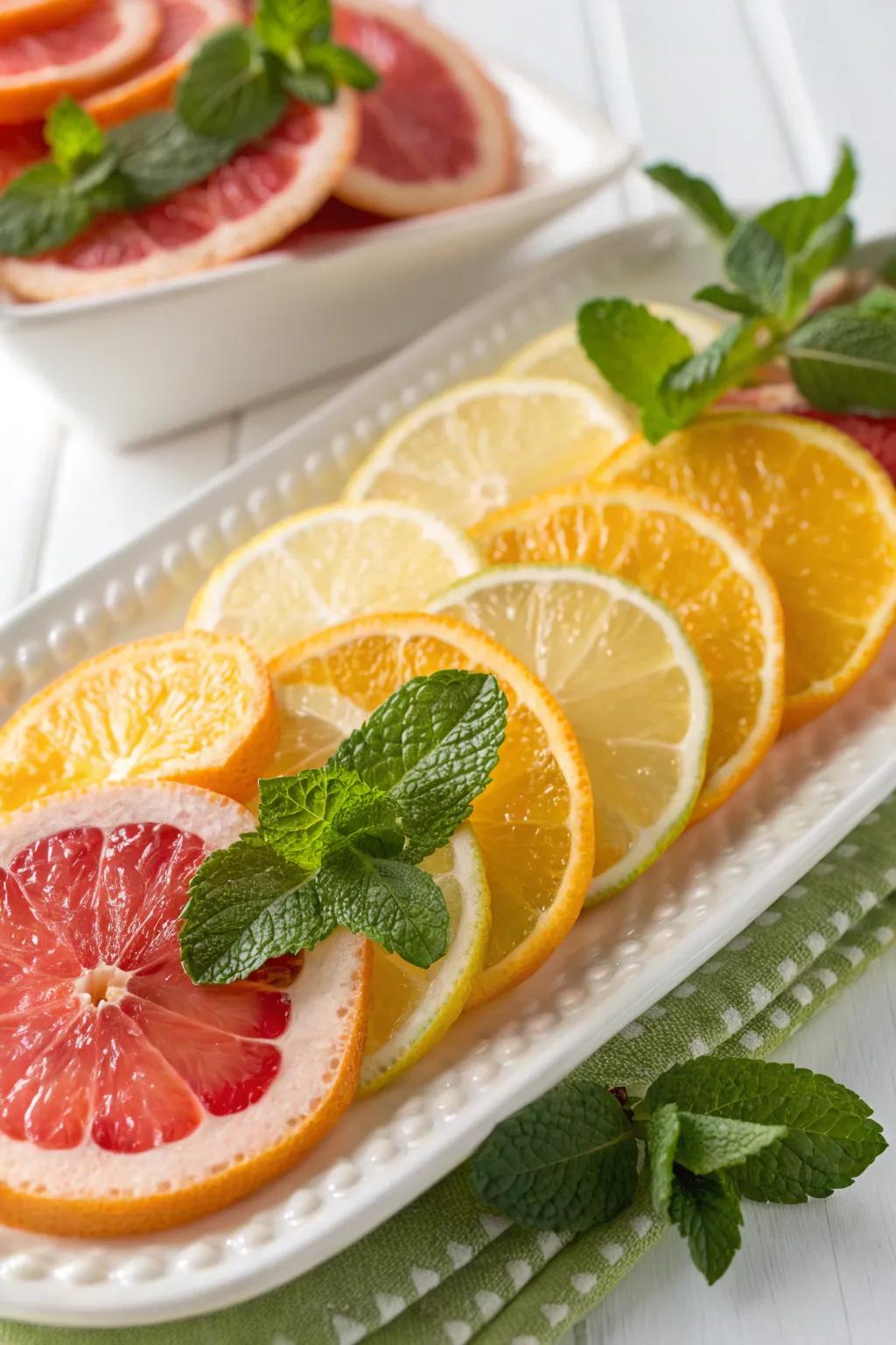 A citrus arrangement brimming with vibrancy and freshness.
