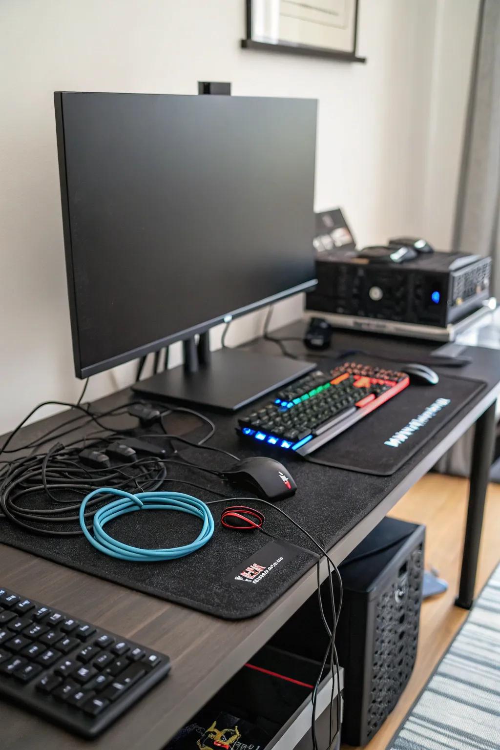 Efficient cable arrangement sustains a clean and organized gaming setup.