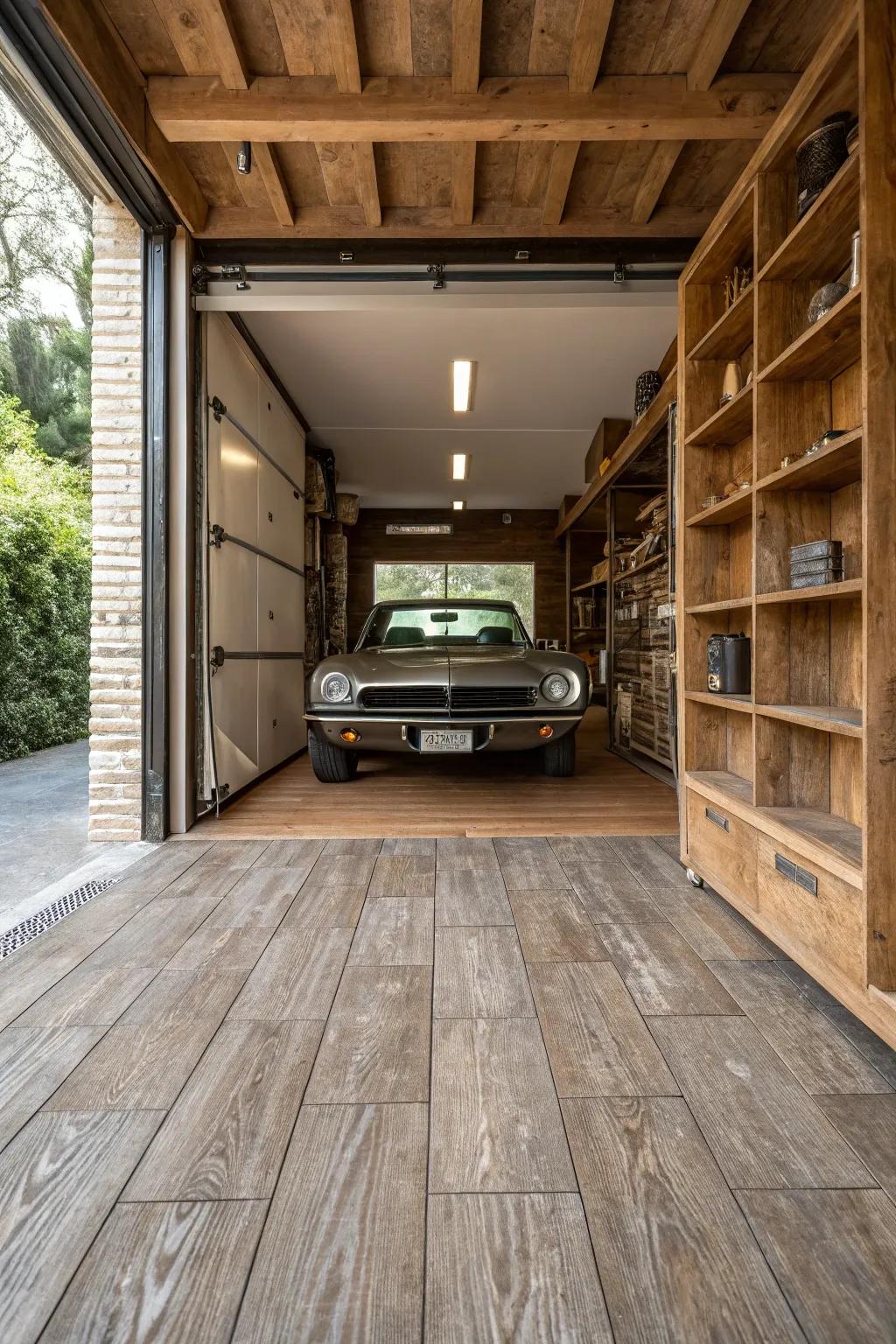 Impart warmth through believable wood-look squares.