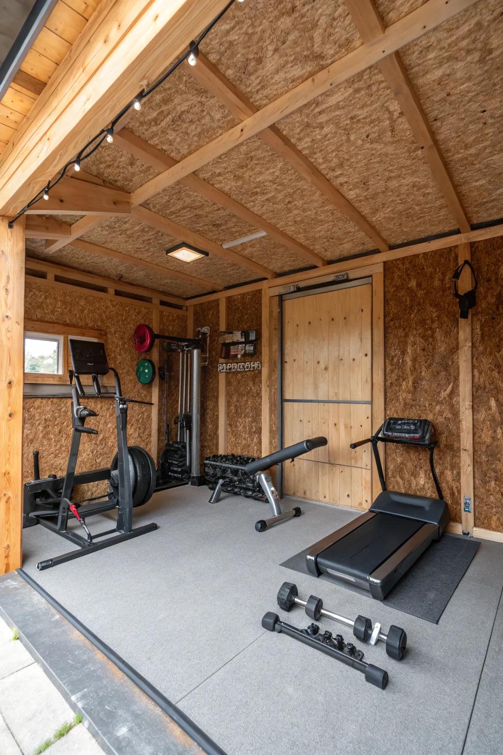 Umber walls contribute warmth and a natural element to your gym.