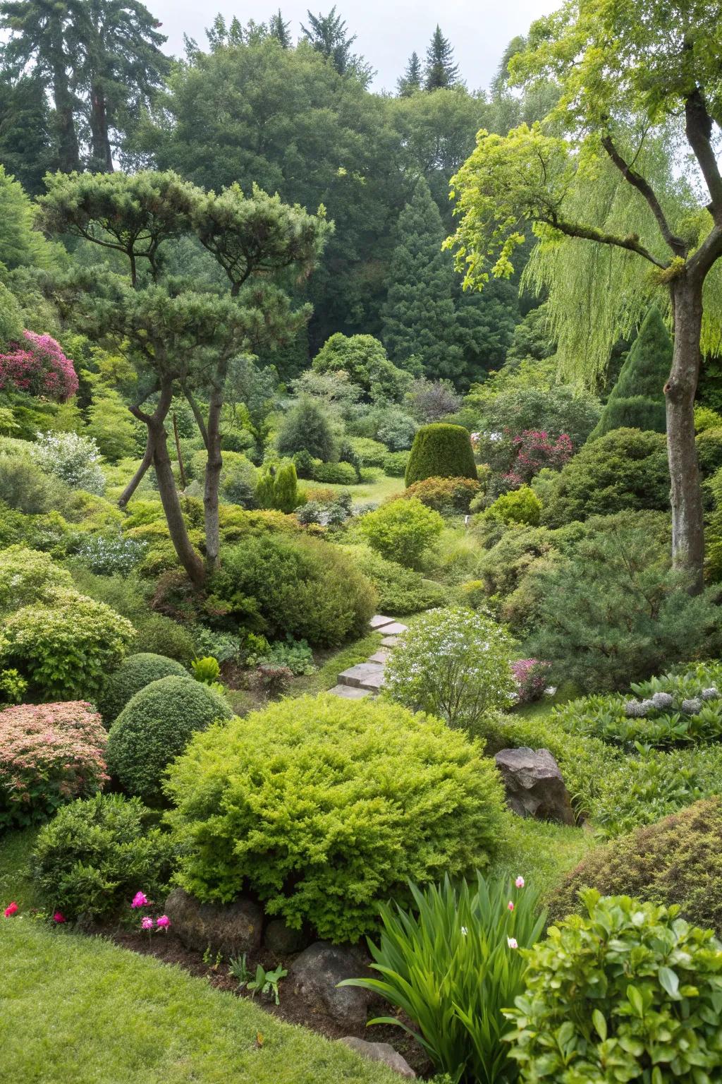 A welcoming garden loaded with lush plants and a variety of plants and shrubs.