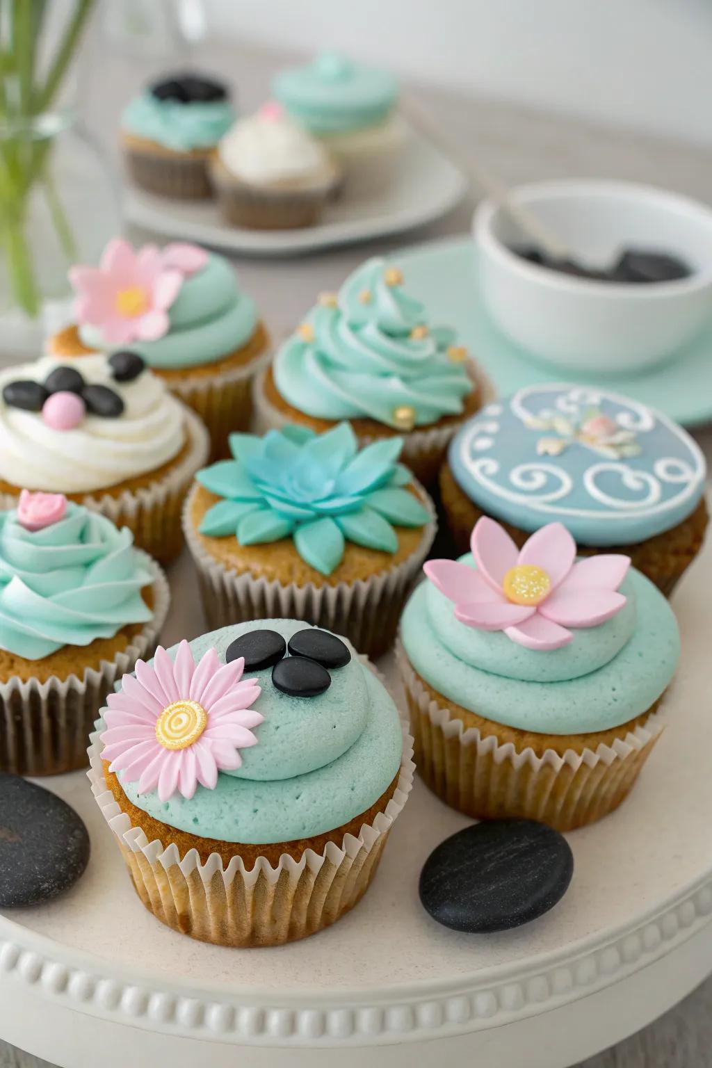 Delectable miniature cakes contribute a pleasant touch to spa party festivities.