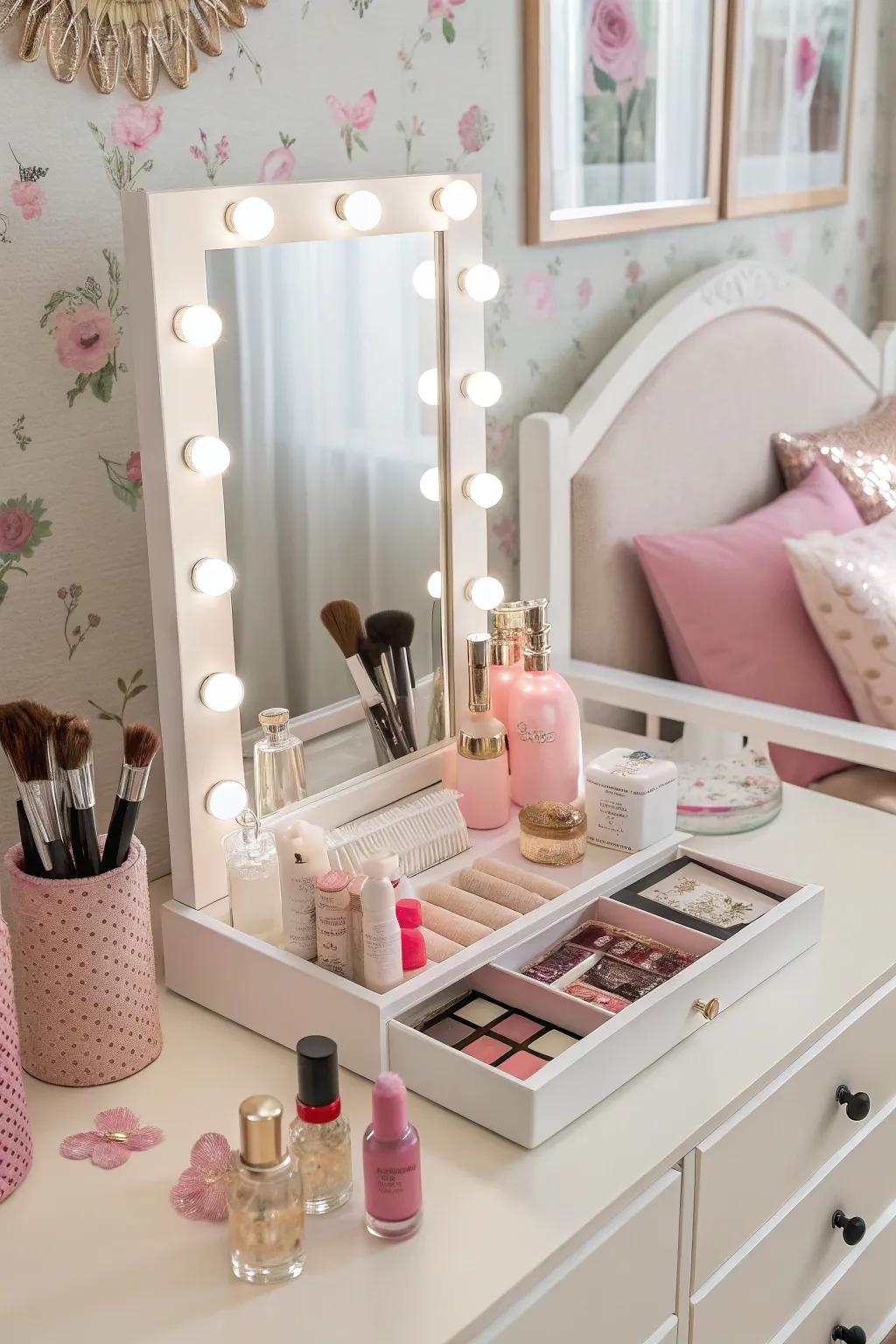 A fashionable primping station that is both efficient and stylish.