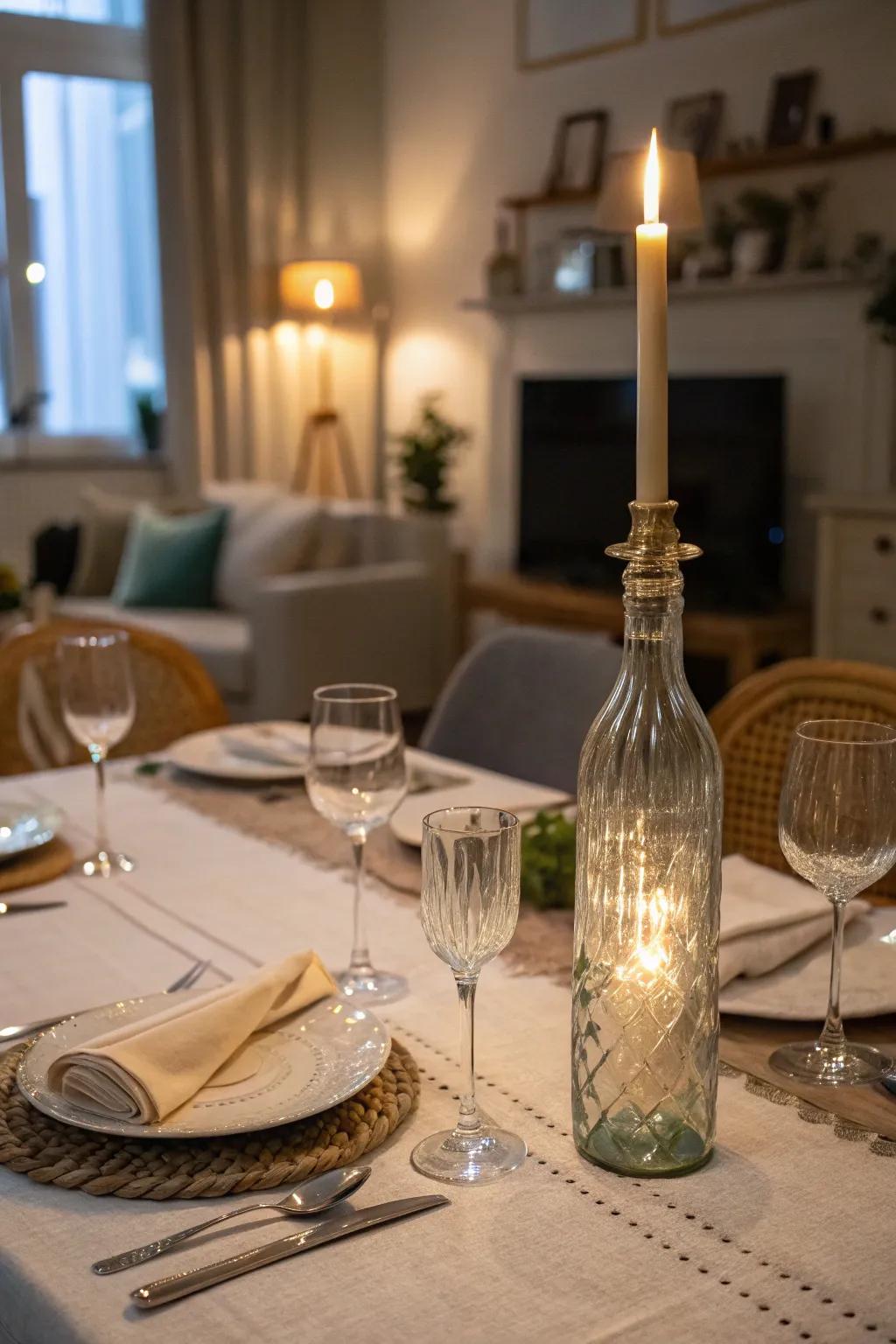 A glass bottle changed into an enchanting candle holder.