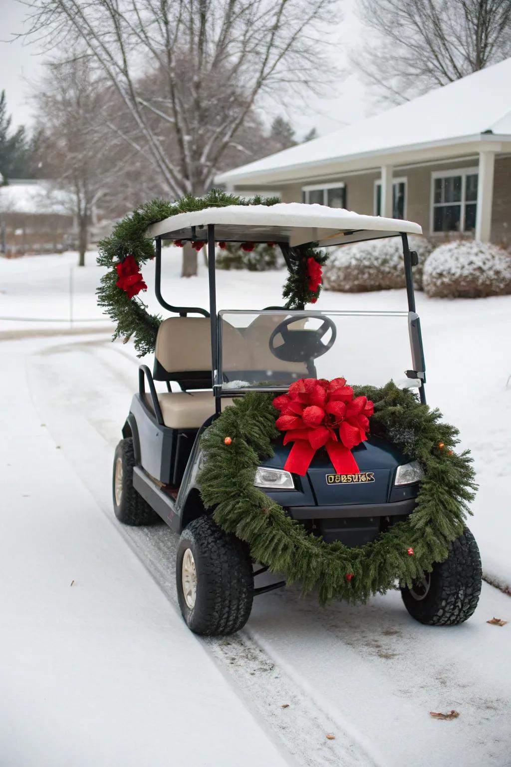 Quintessential holiday appeal with wreaths and bows.