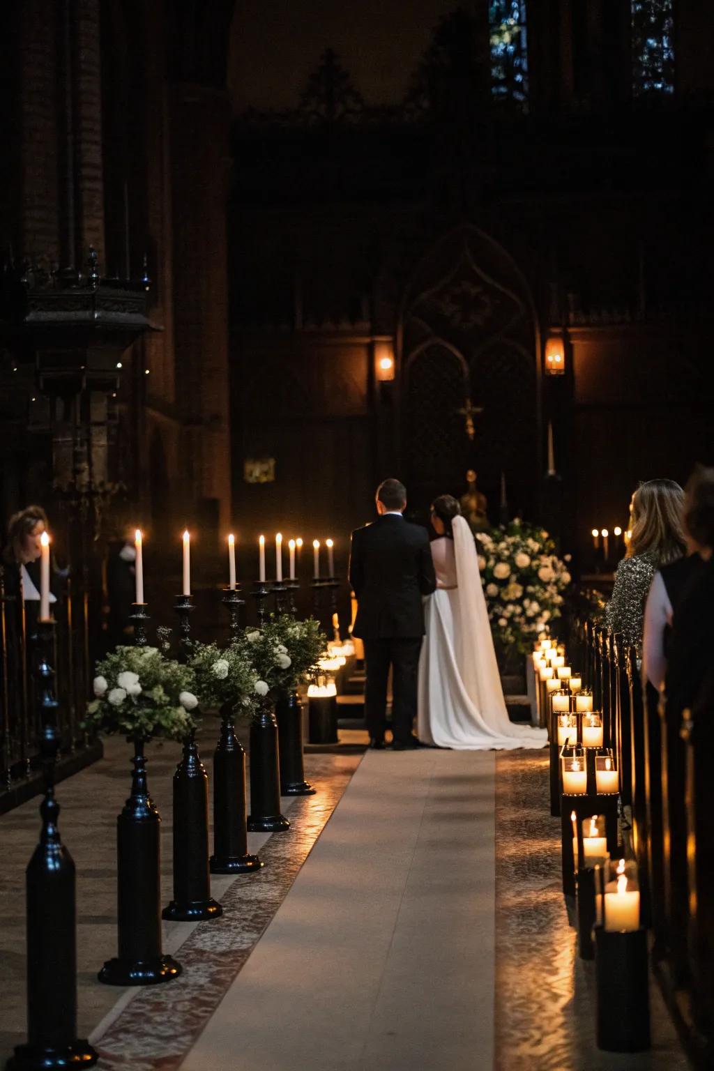 A candlelit Gothic wedding rite featuring ebony taper candles.
