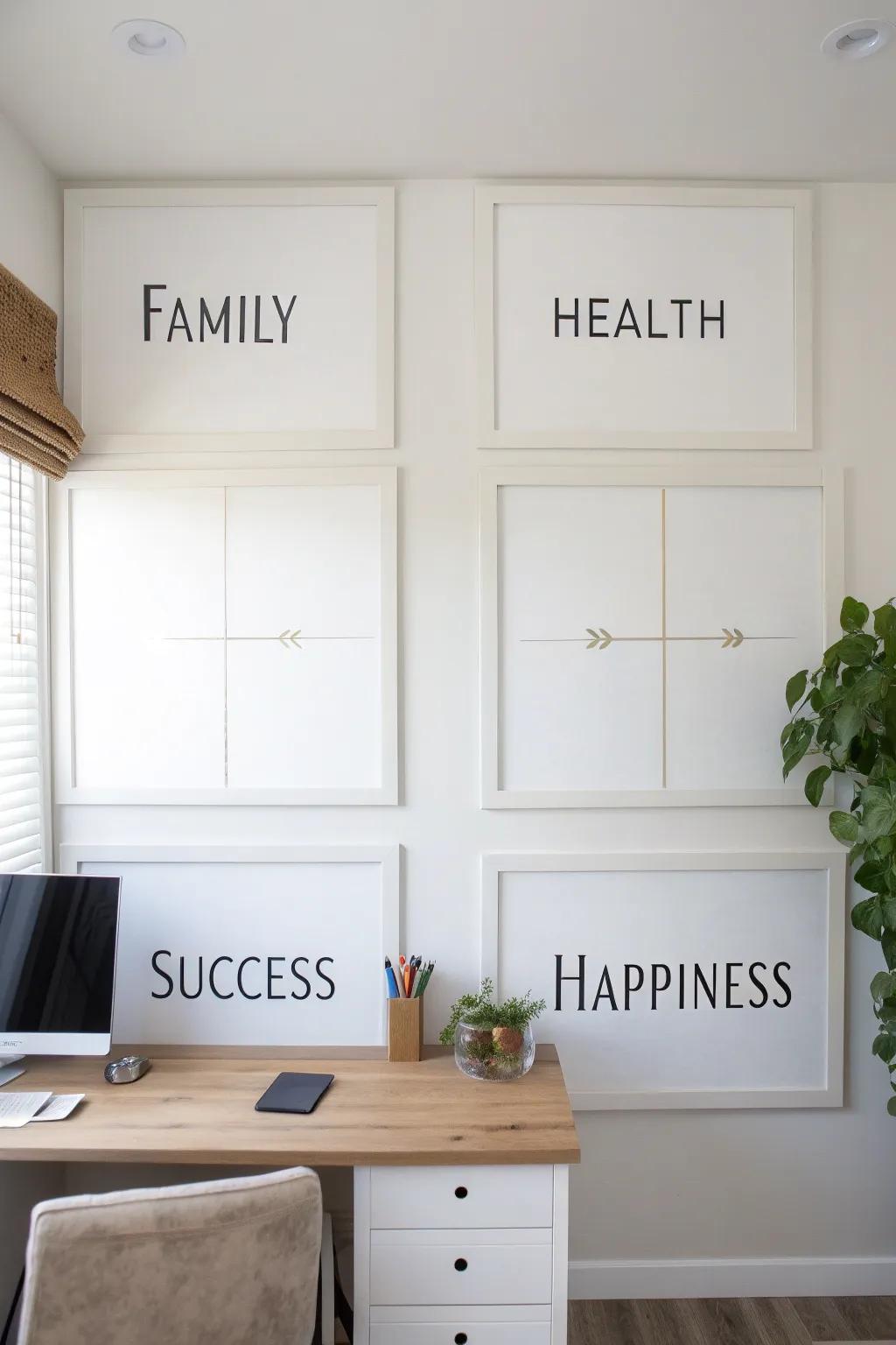 A display with partitioned gratitude enclosures.