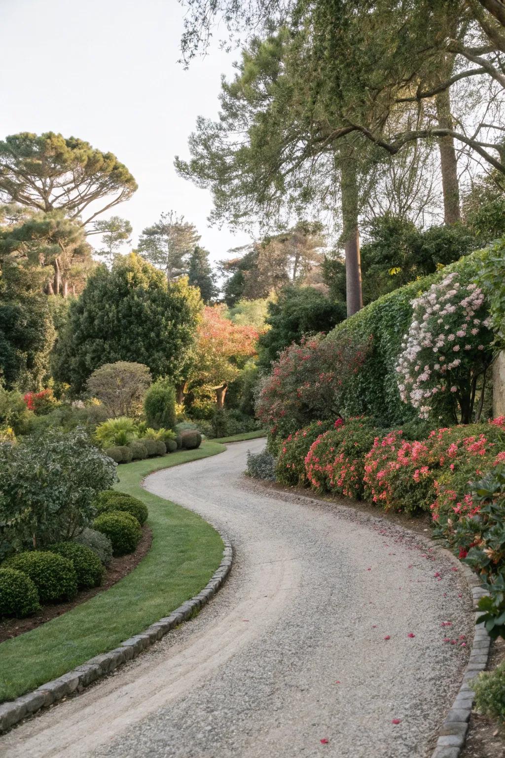 Winding paths impart a dynamic and inviting charm to driveways.