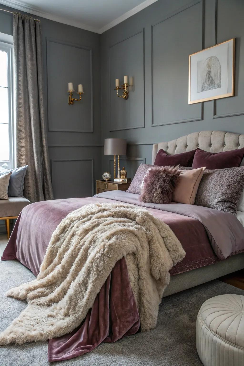 A pleasant gray bedroom using inviting soft textures.