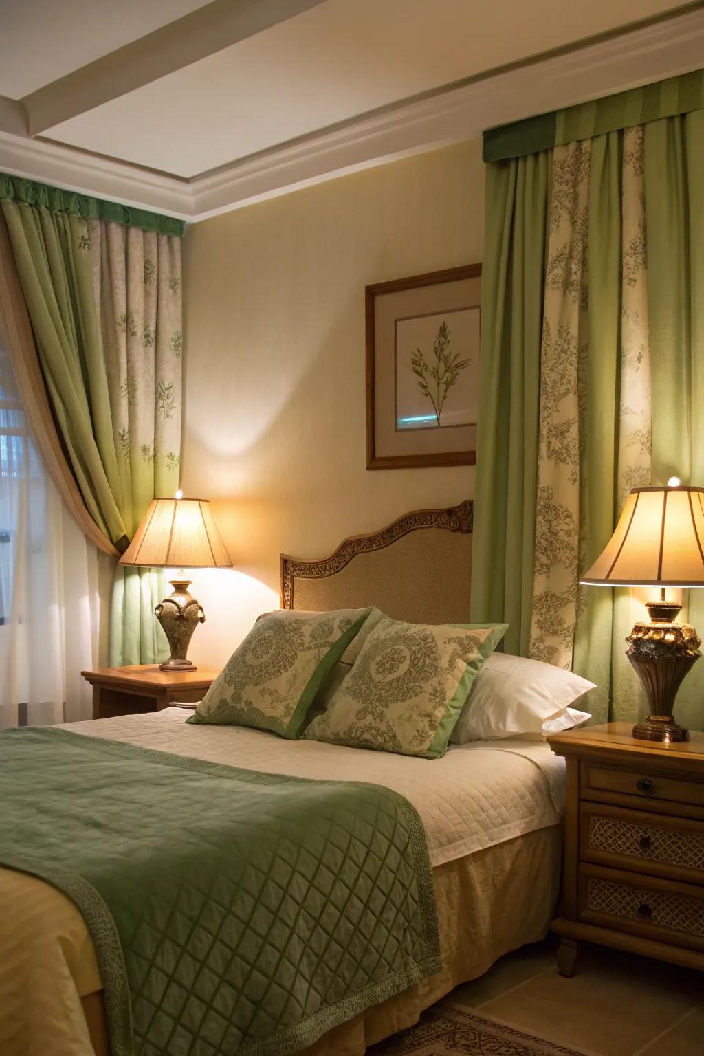 Warm lights make room more serene.