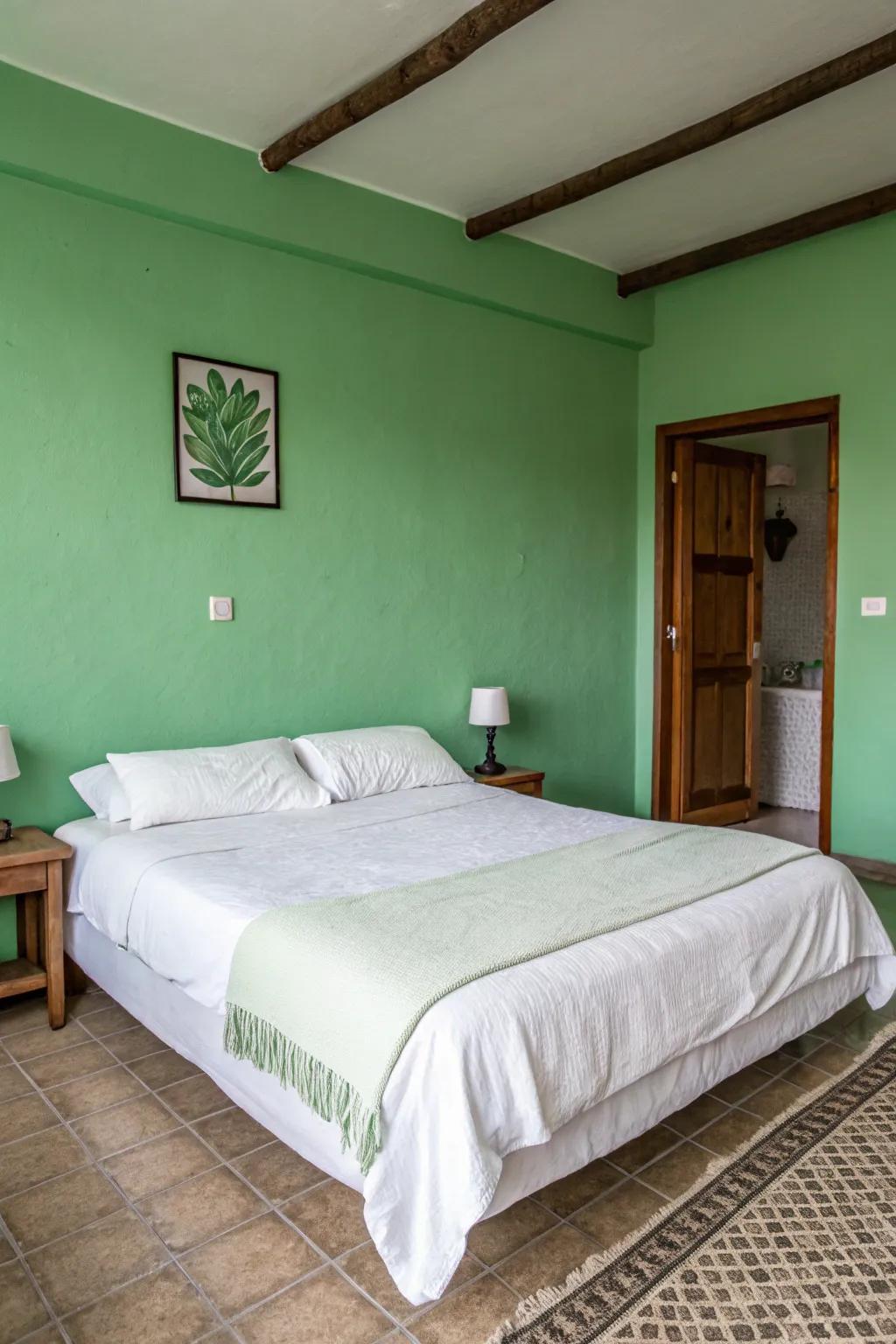 White bedding offers a crisp, clean visual contrast.
