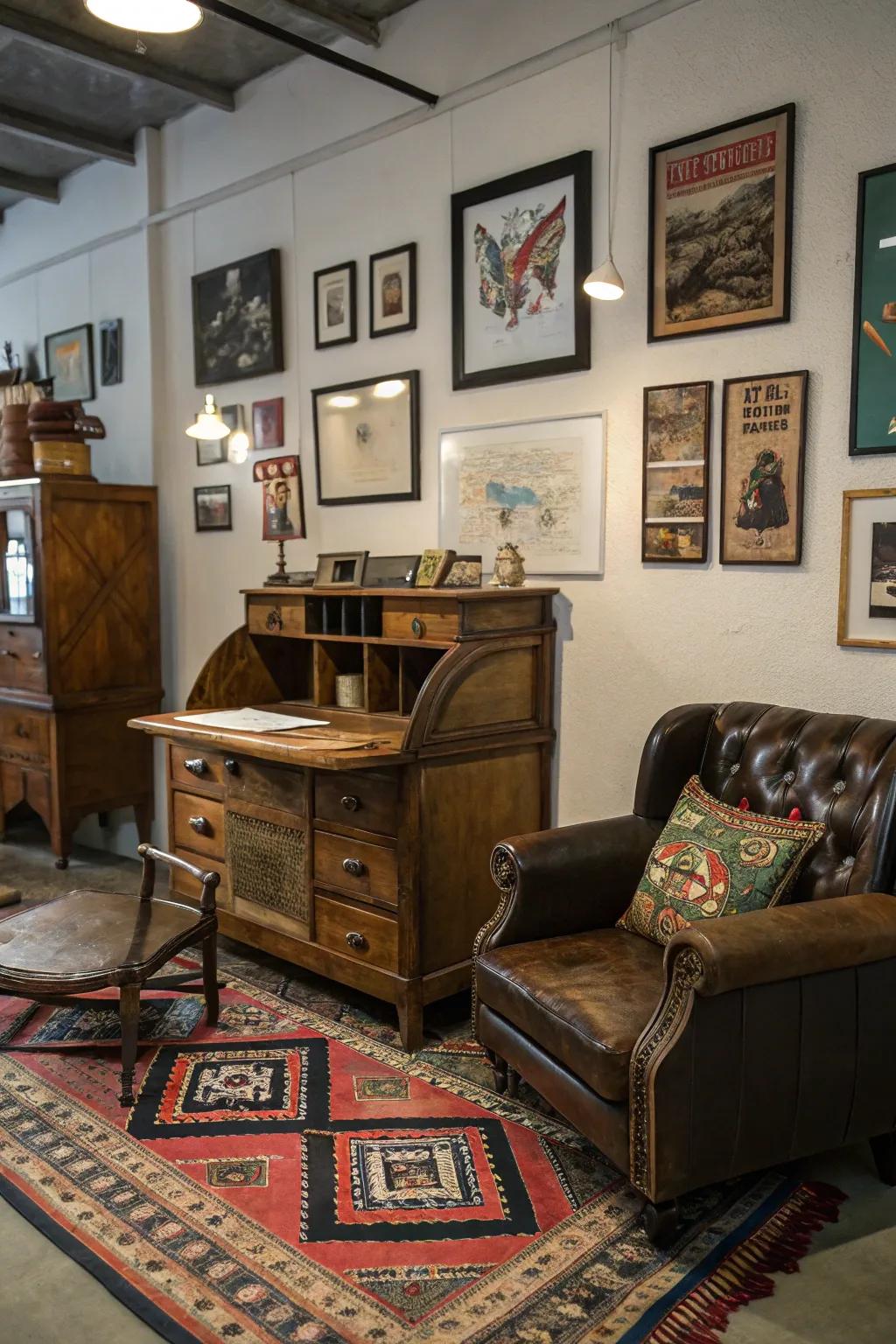 Assorted furniture fashions a distinguishing grunge visage.