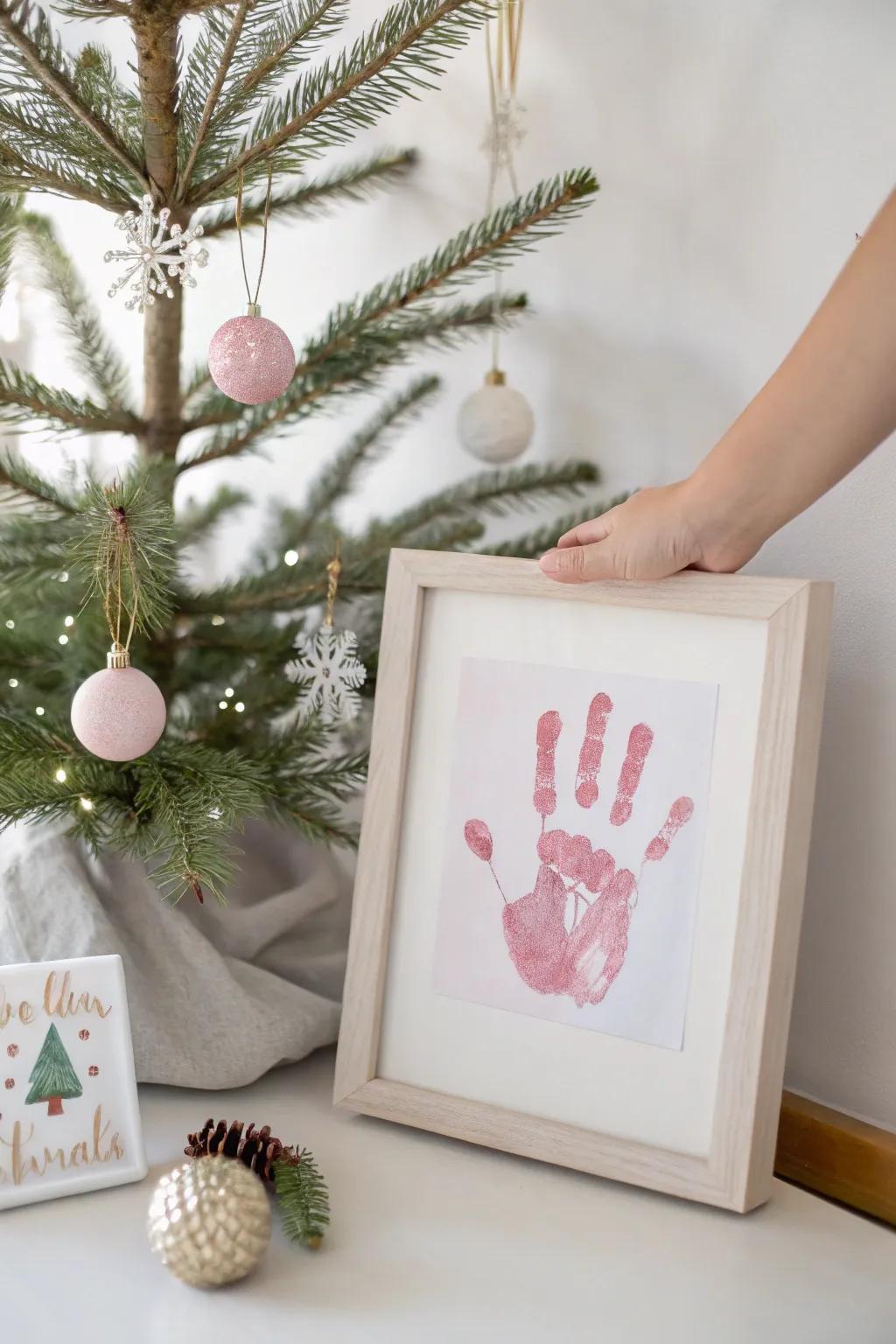 Imbue the enchantment of the yuletide through infant's handprint artistry—a relic to cherish forever.