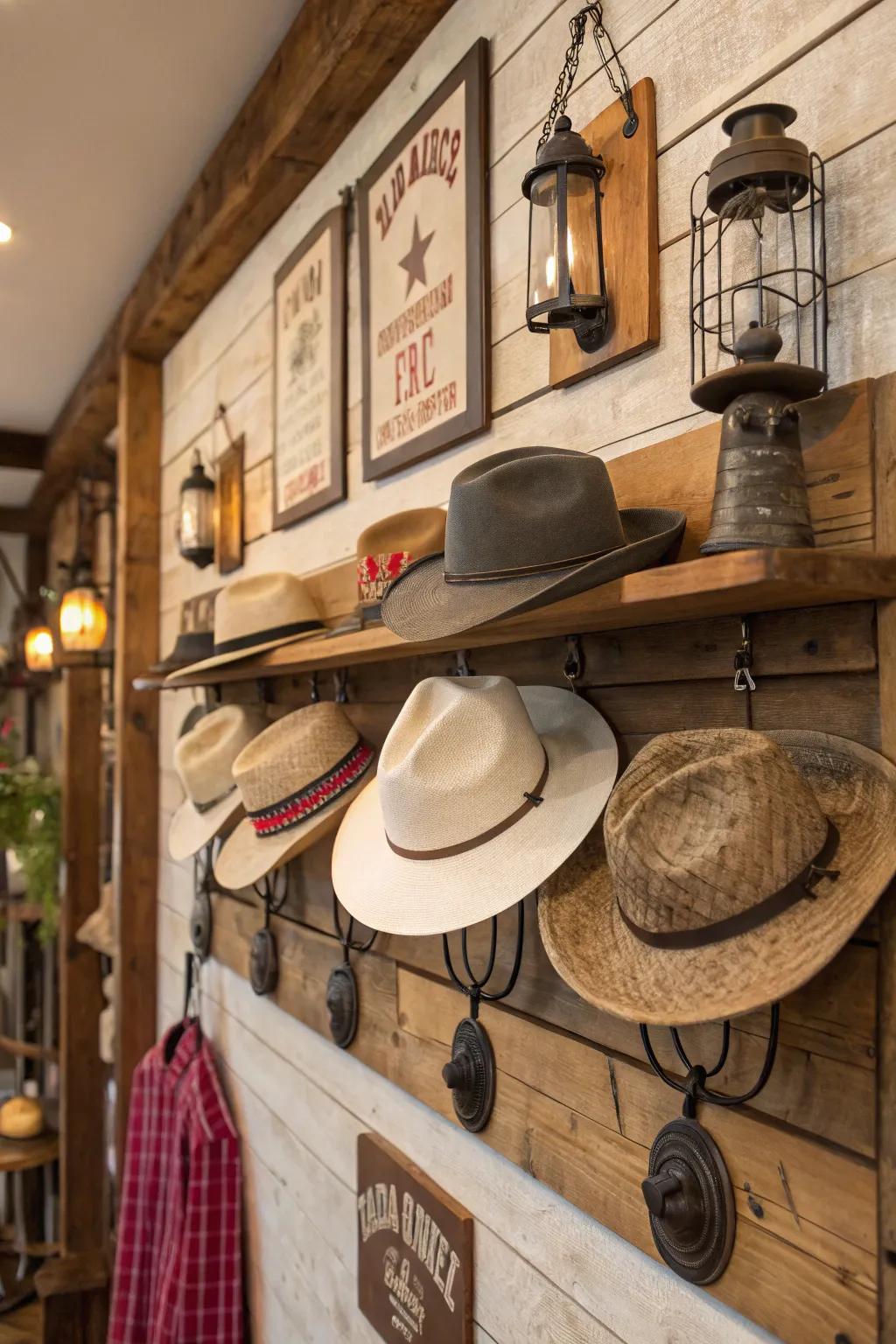 A countryside theme enriches your hat presentation with distinctive character.