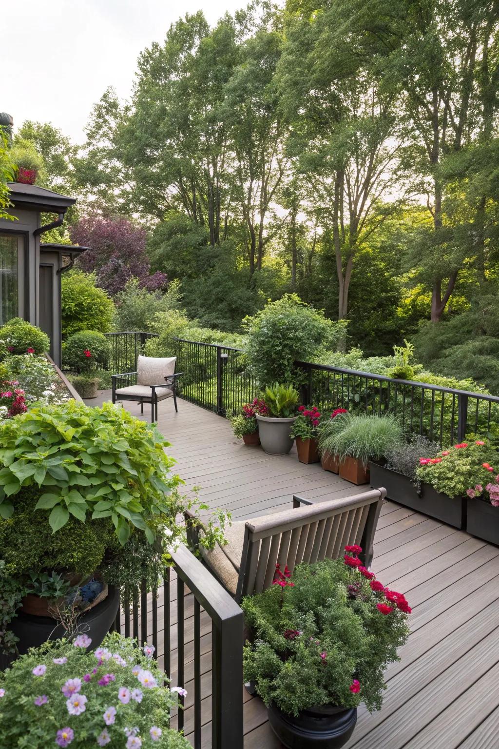 A harmonious integration of deck and garden.
