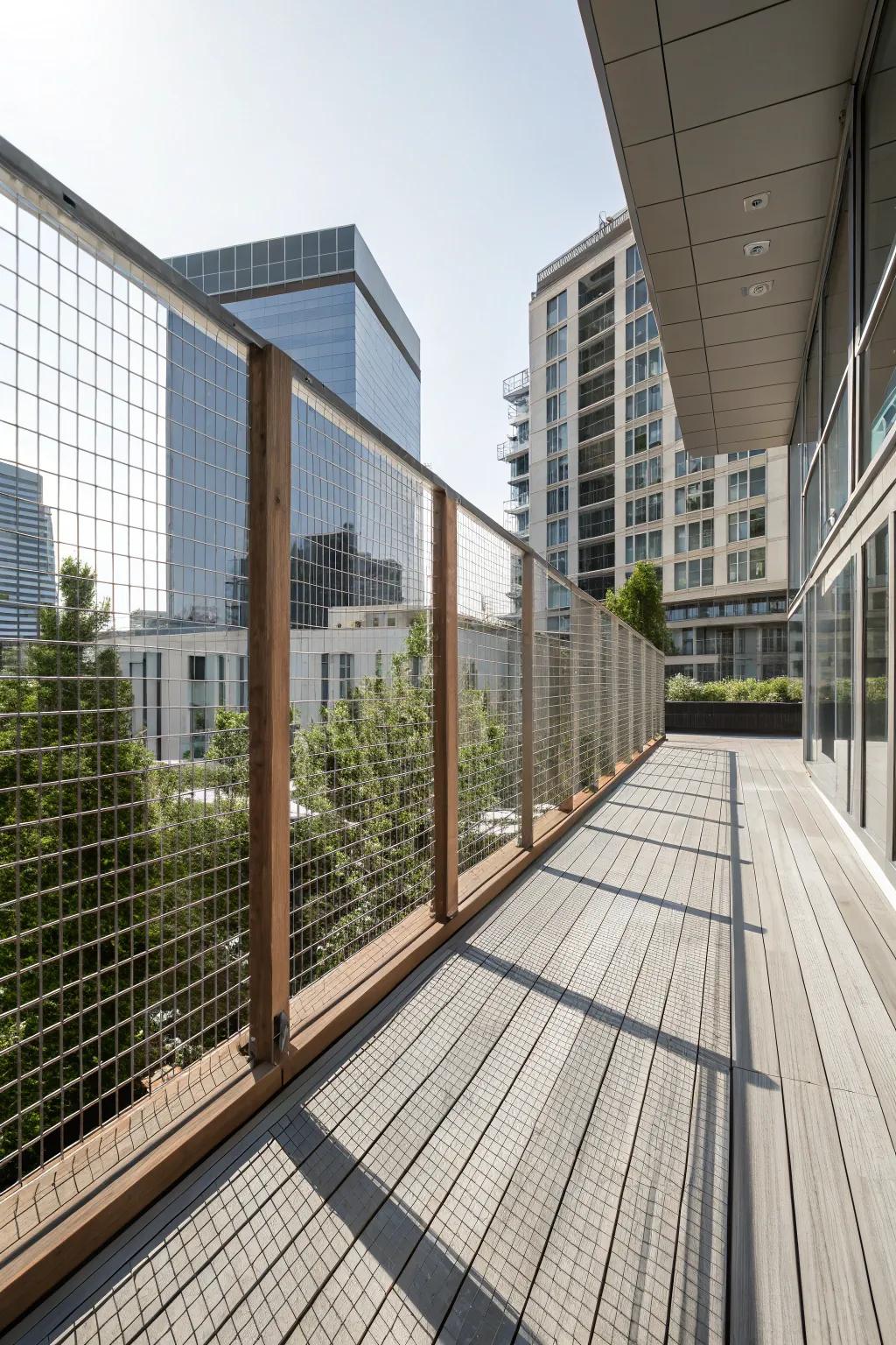 Horizontal lines contribute a modern spin to wire mesh barriers.