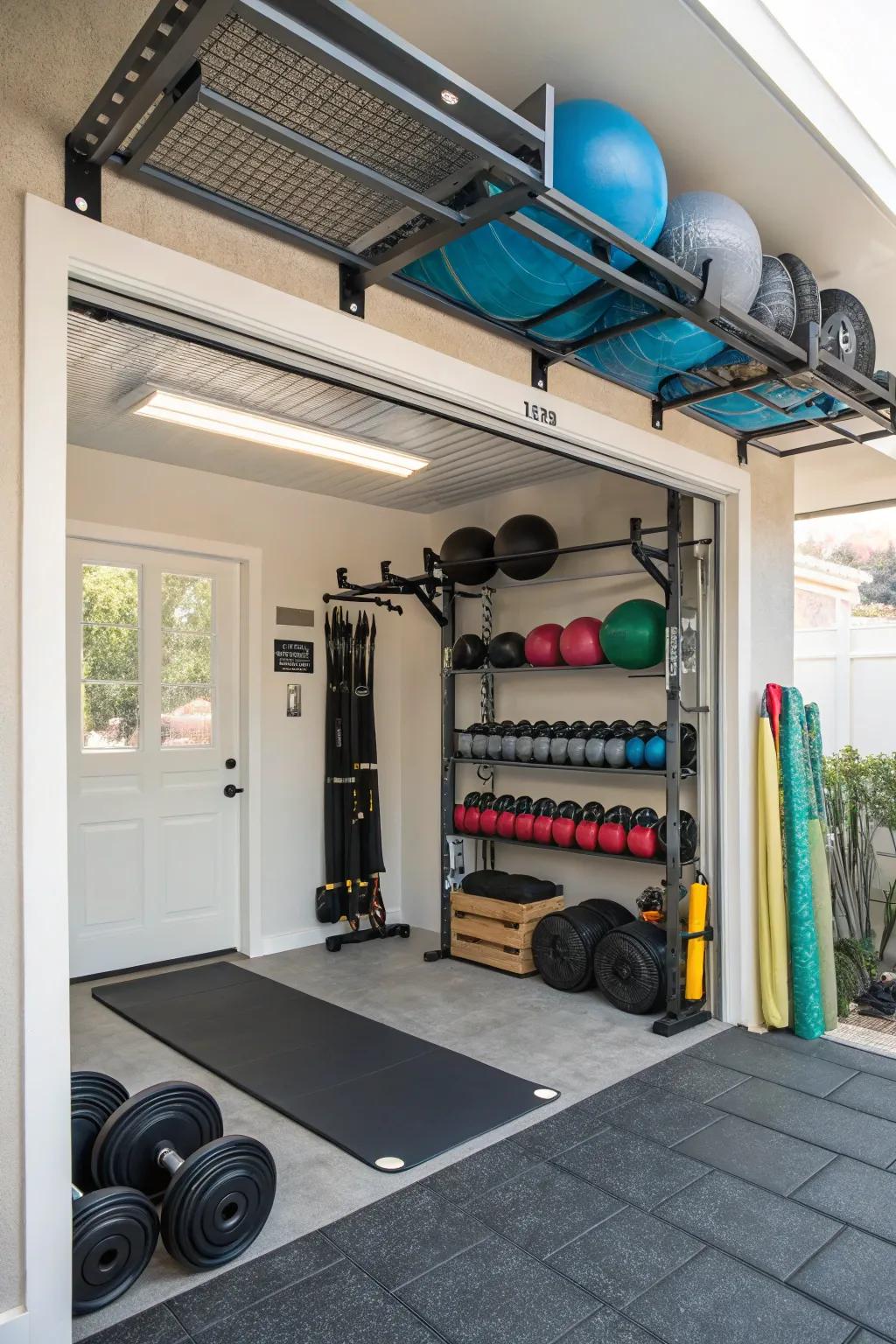 Overhead storage neatly conceals infrequently used items.