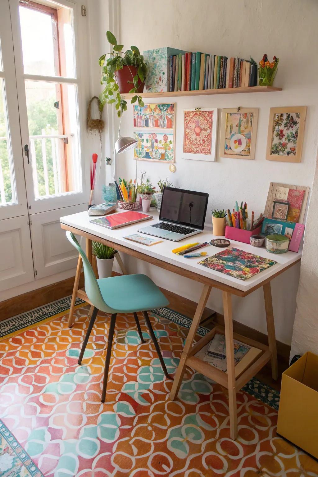 Tiles infuse color and creativity into your stylish office setting.