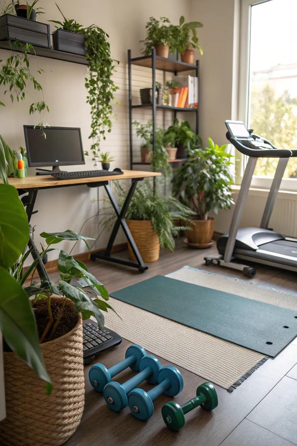 Plants add a natural touch and vibrancy to your multifunctional space.