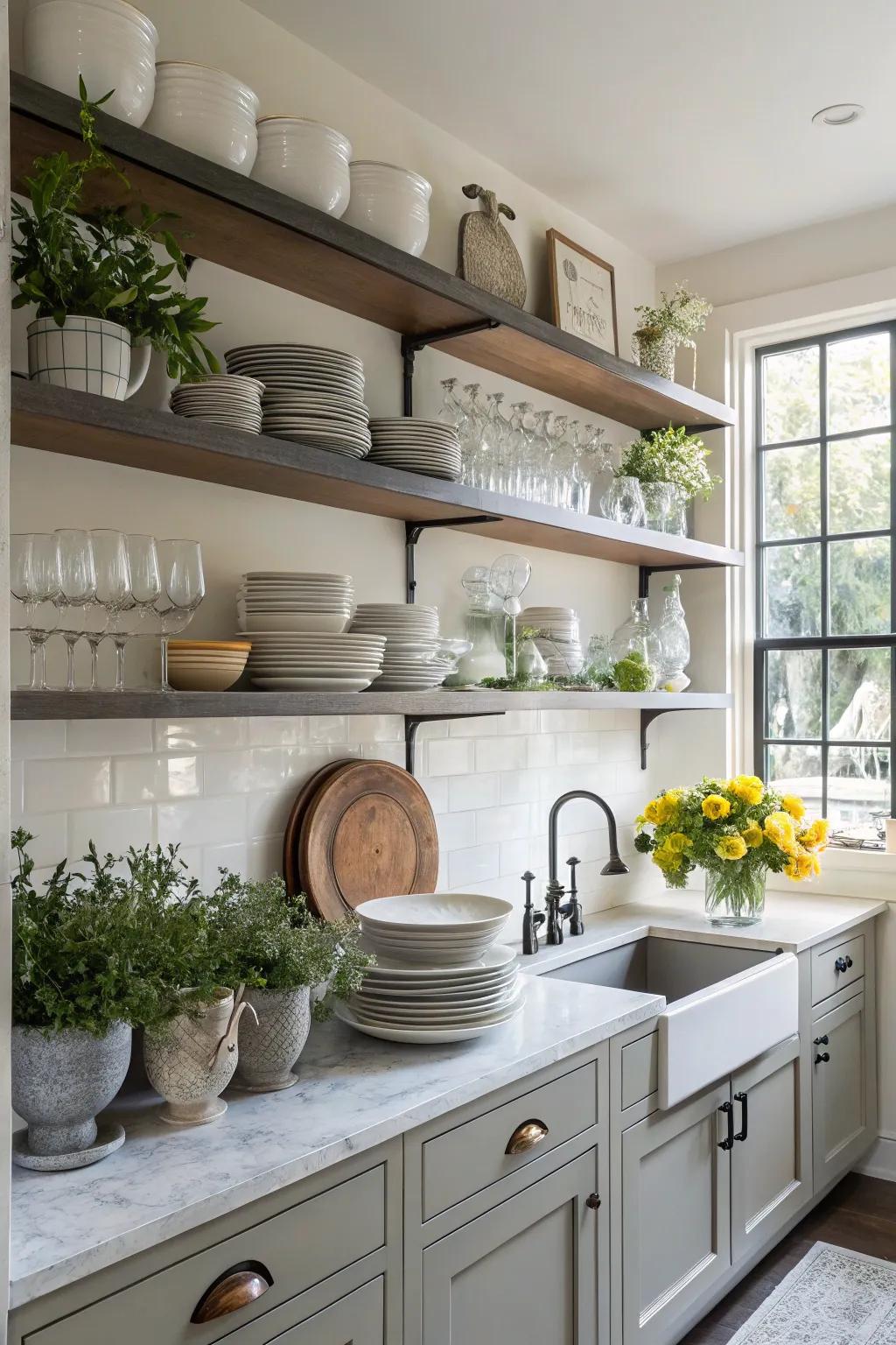 A culinary space enhanced with display shelving for a tailored touch.