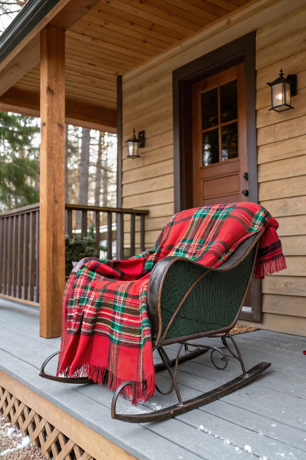 A snug sled featuring a tartan patterned coverlet