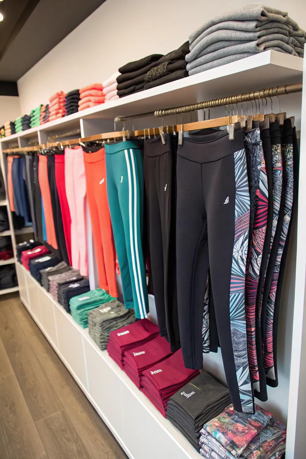 Establish a fashionable display utilizing a dedicated athletic wear shelf.